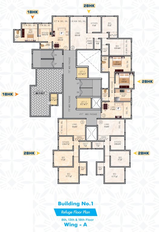  gp complex building no 1 A   Wing Cluster Plan 8th, 13th & 18th Floor