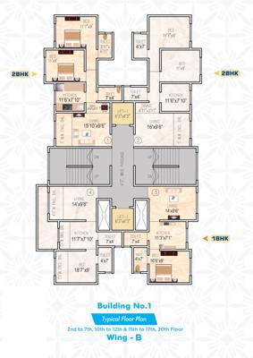  gp-complex-building-no-1 B - Wing Cluster Plan 2nd To 7th, 10th To 12th & 15th To 17th, 20th Floor