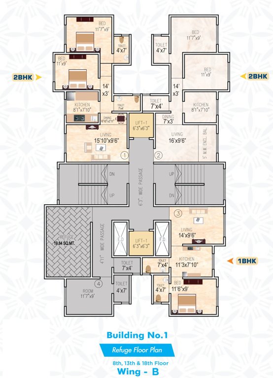  gp complex building no 1 B   Wing Cluster Plan 8th, 13th & 18th Floor