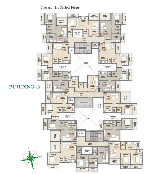  greens Building 3 Cluster Plan from 1st to 3rd Floor
