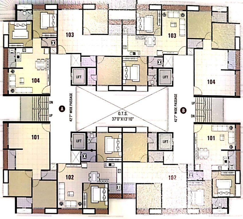 arjun homes Block A & B Cluster Plan from 1st to 7th Floor