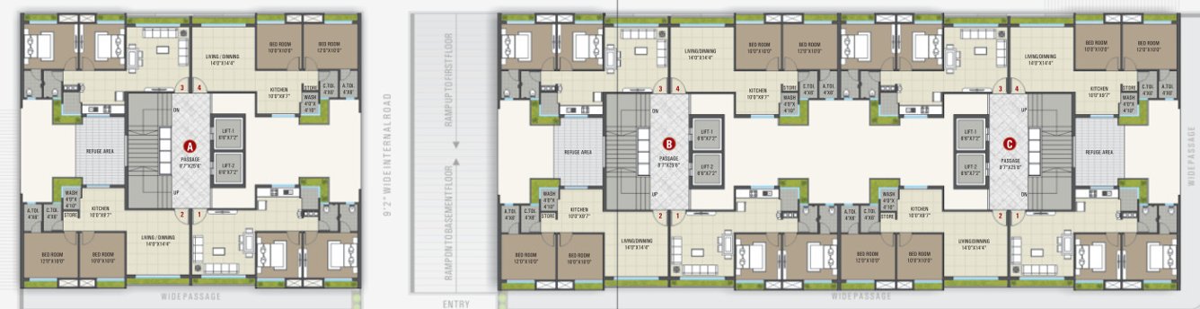 serenity homes Block A, B & C Cluster Plan from 2nd to 14th Floor