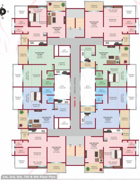  shanaya-elegance B Wing Cluster Plan from 1st, 3rd, 5th, 7th And  9th Floor