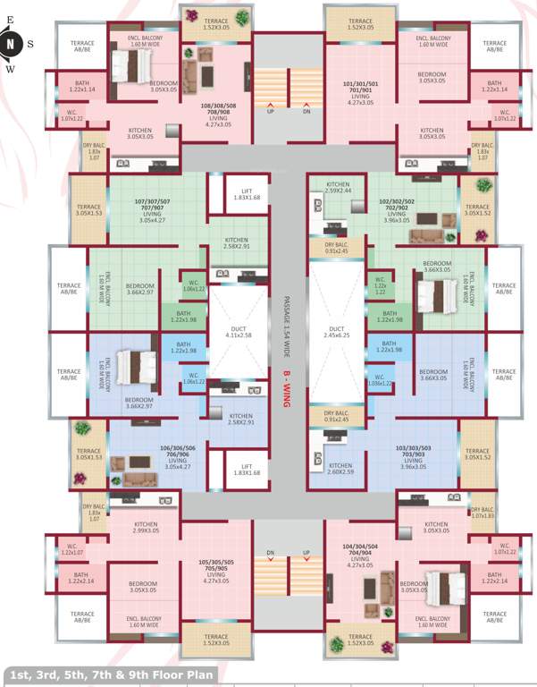  shanaya elegance B Wing Cluster Plan from 1st, 3rd, 5th, 7th And  9th Floor