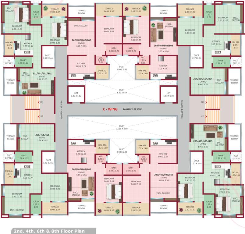  shanaya elegance C Wing Cluster Plan from 2nd, 4rth, 6th And 8th Floor
