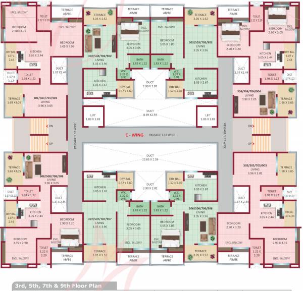  shanaya-elegance C Wing Cluster Plan from 3rd, 5th, 7th And 9th Floor