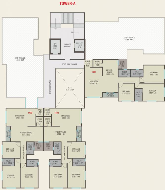 twin tower Block A Cluster Plan for 14th Floor