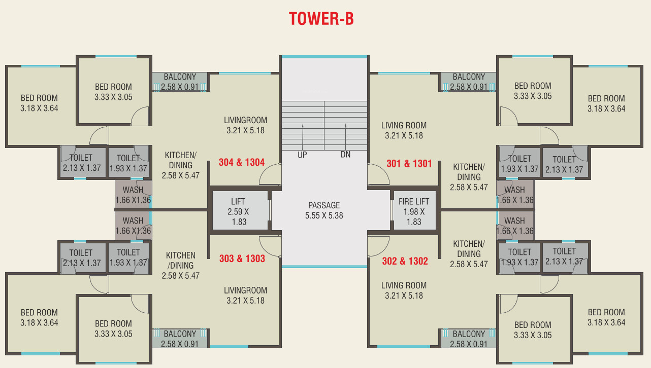 twin tower Block B Cluster Plan from 3rd to 13th Floor
