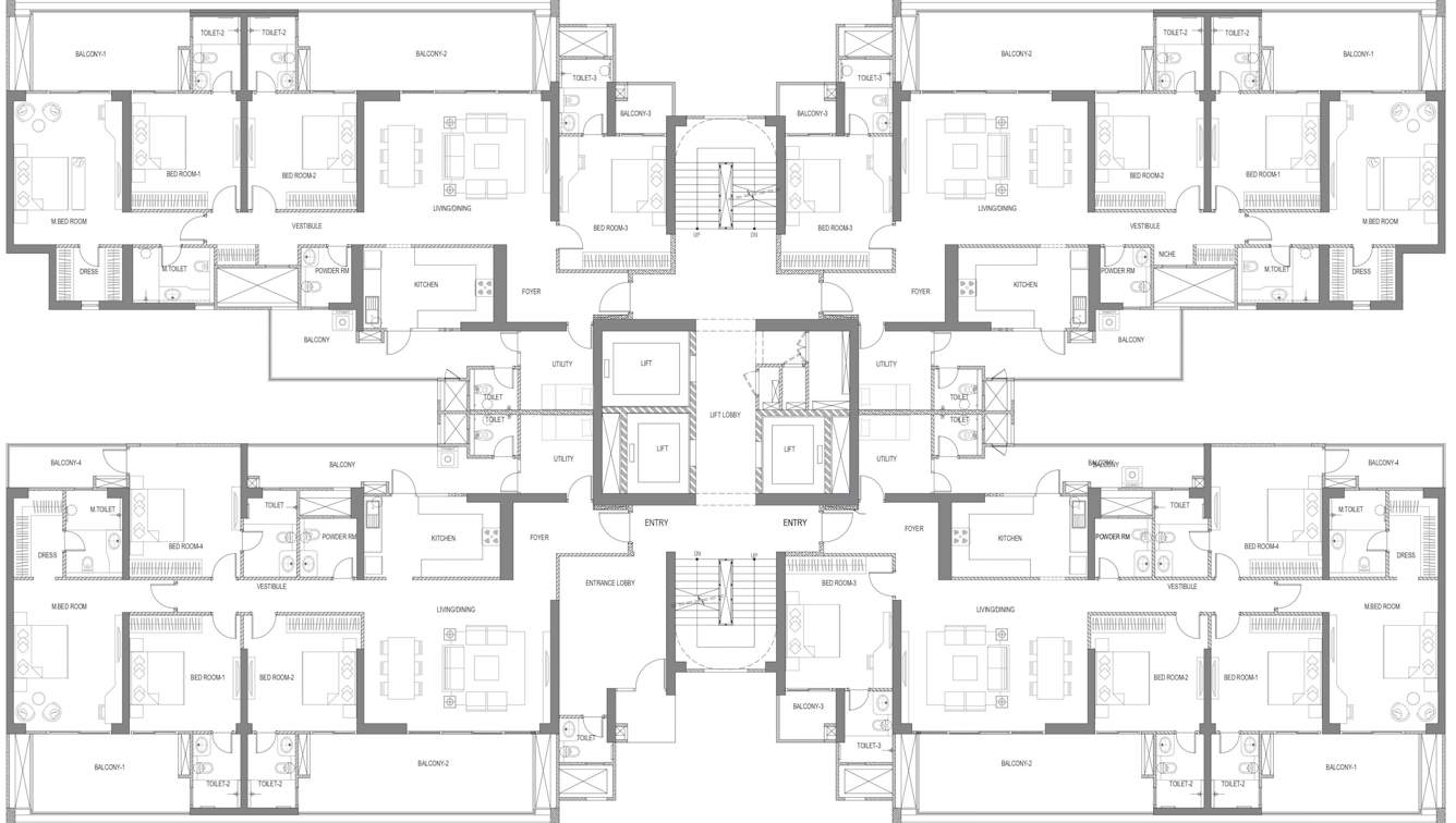  woods phase 3 Plumeria Tower 10 Cluster Plan For 1st Floor