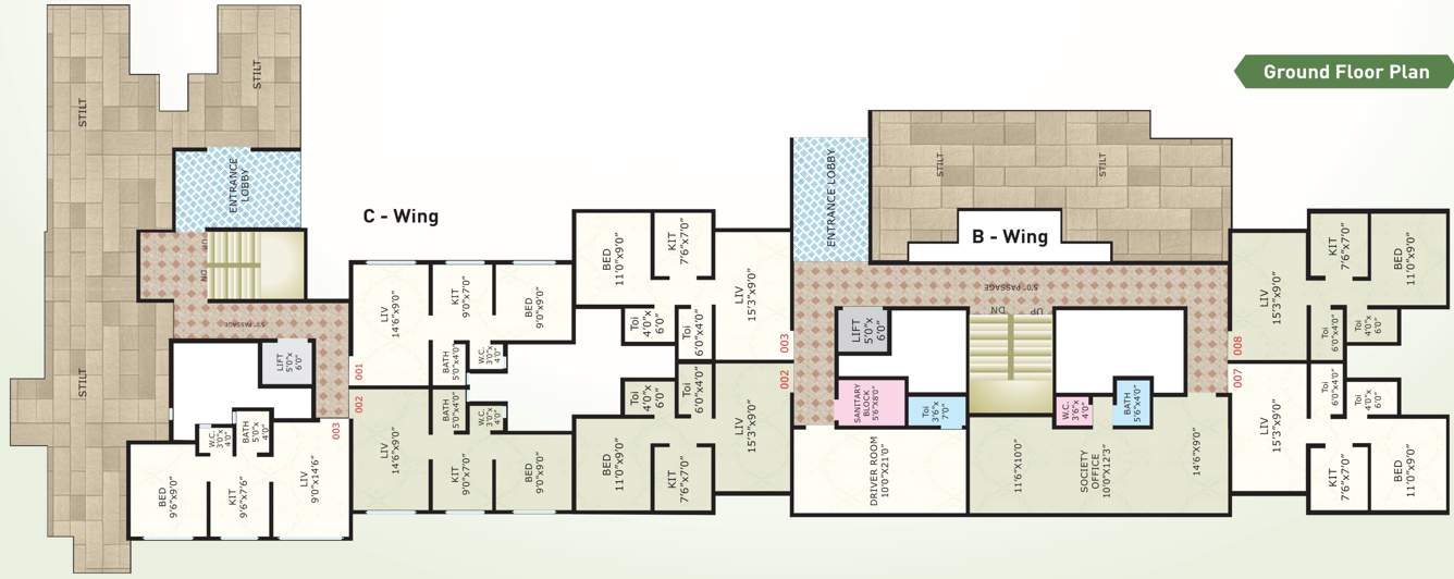  lake view heights Lake View Height 2 C Wing And Lake View Height 2 B Wing  Cluster Plan for ground Floor