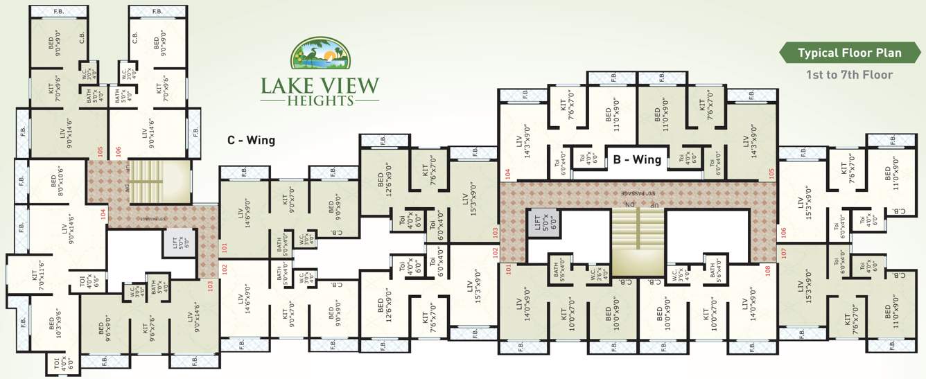  lake view heights Lake View Height 2 C Wing And Lake View Height 2 B Wing  Cluster Plan from 1st to 7th Floor