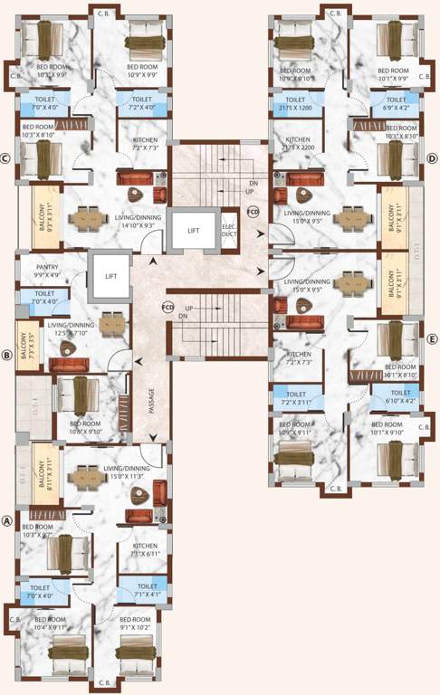  willow estate Block 2 Tower 1 Cluster Plan from 2nd to 5th Floor