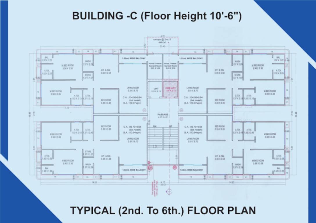 nidhi residency C Cluster Plan from 2nd to 6th Floor