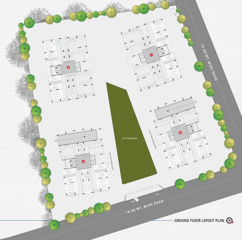  kiran classic towers 3 Block A, Block B, Block C, Block D Cluster Plan for ground Floor