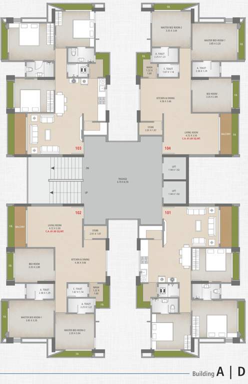  kiran classic towers 3 Block A, Block D Cluster Plan from 1st to 14th Floor
