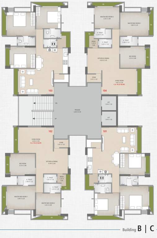  kiran classic towers 3 Block B, Block C Cluster Plan from 1st to 14th Floor