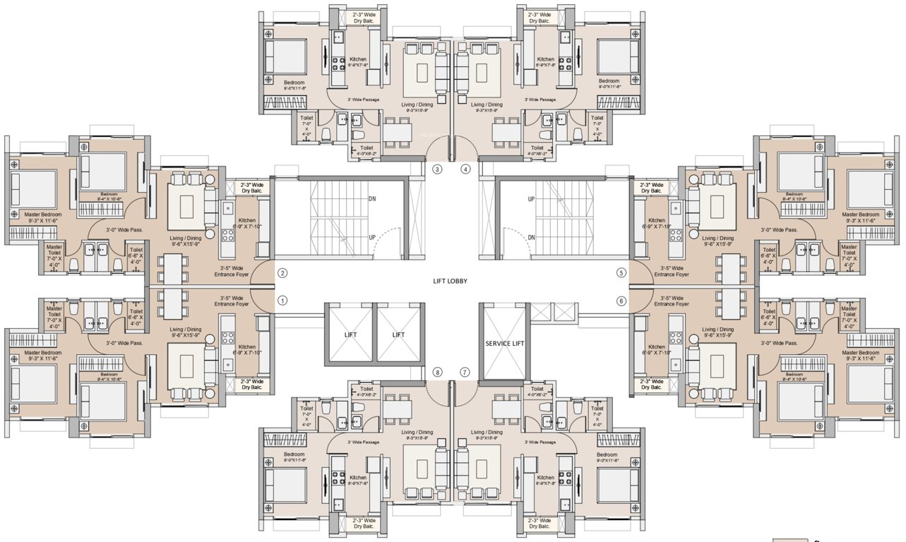  one world 2 Tower 3, 4 Typical Cluster Plan