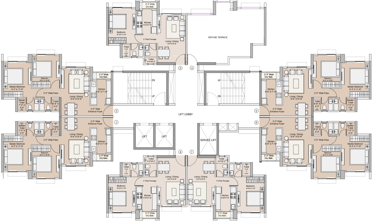  one world 2 Tower 3, 4 Typical Cluster Plan