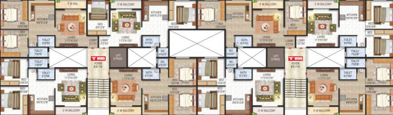  shivalay heights Wing A and Wing B Cluster Plan from 1st to 7th Floor