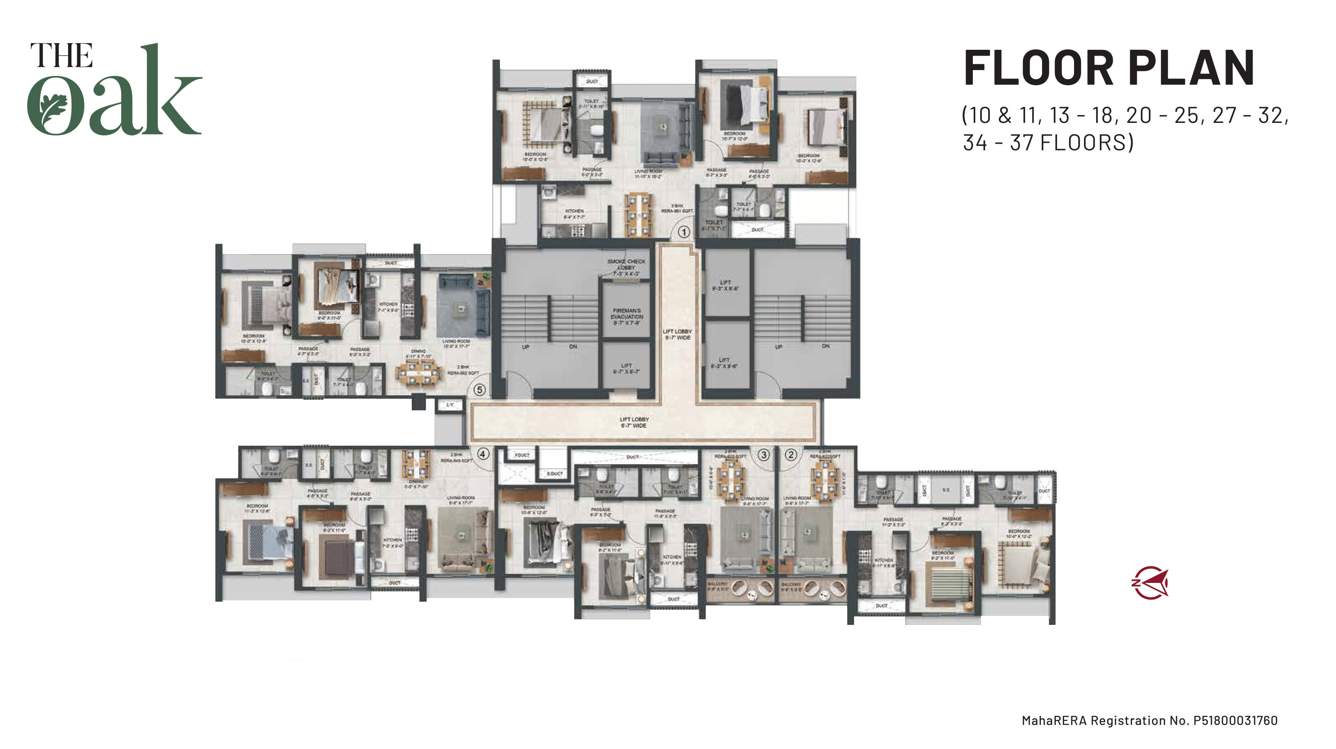  floresta oak Agarwal Floresta Oak Cluster Plan For 10th And 11th, 13th To 18th, 20th To 25th, 27th To 32th, 34th To 37th Floor 