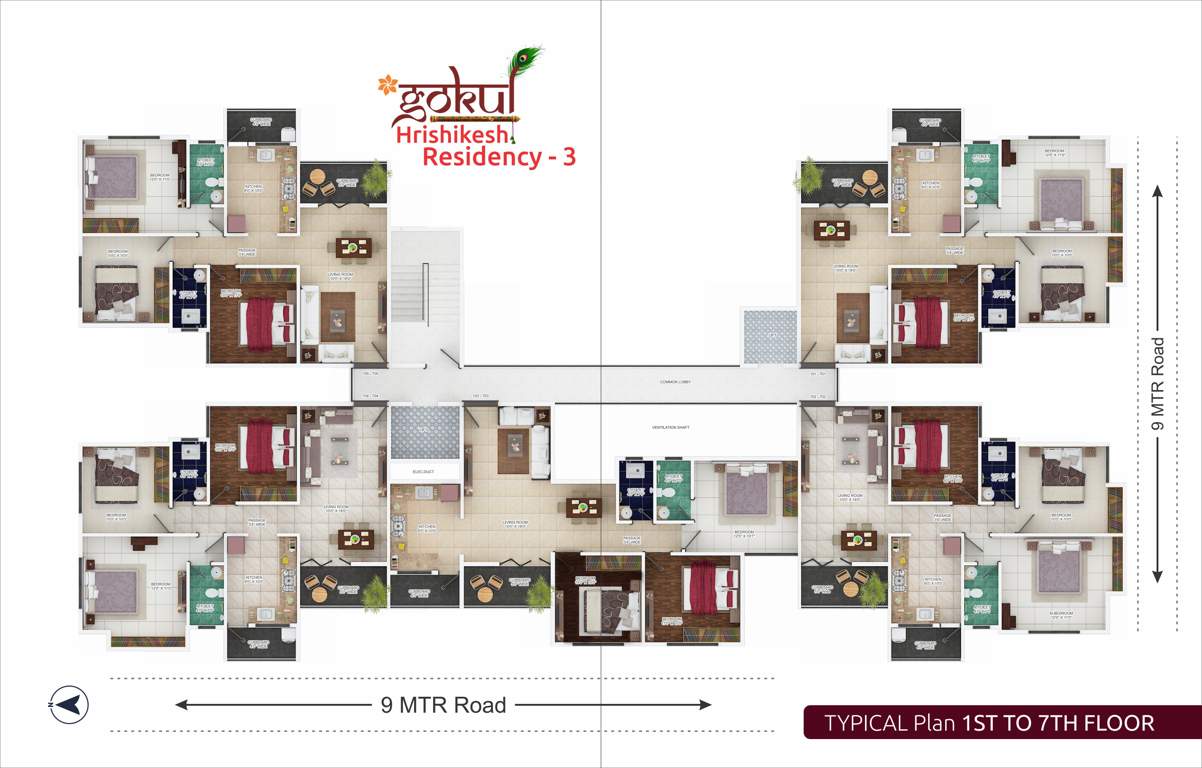  gokul hrishikesh residency wing 3 Gokul Hrishikesh Residency Wing 3 Cluster Plan for Typical Floor