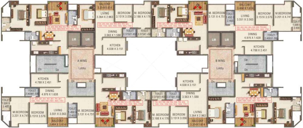  prithvi h2 Prithvi H2 Cluster Plan For 1st, 2nd, 3rd, 4th, 5th, 6th, 7th, 9th, 10th, 11th, 12th, 14th, 15th, 16th & 17th Floor