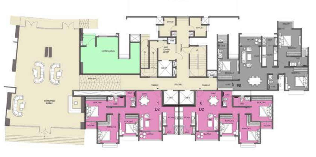 meridian park phase i the prestige city Building 5 T10 Cluster Plan For Ground Floor
