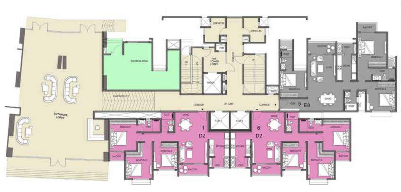 meridian park phase i the prestige city Building 5 T7 Cluster Plan For Ground Floor