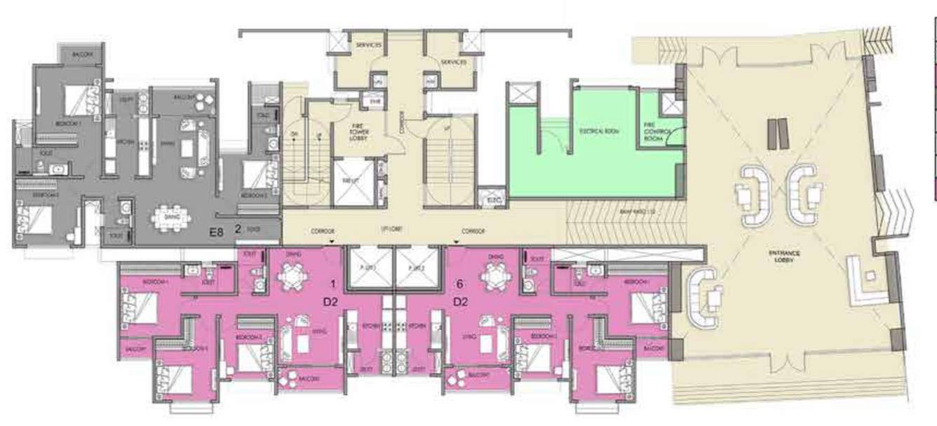 meridian park phase i the prestige city Building 5 T8 Cluster Plan For Ground Floor