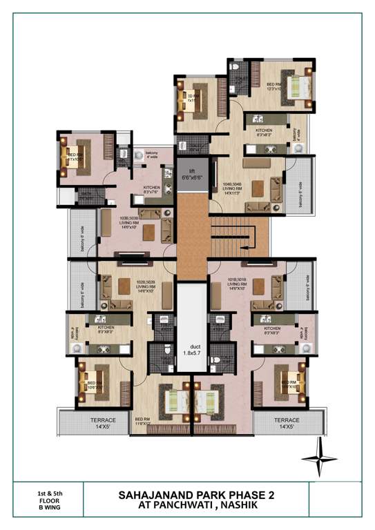 sahajanand park phase 2 B WIng Cluster Plan  For 1st And 5th Floor
