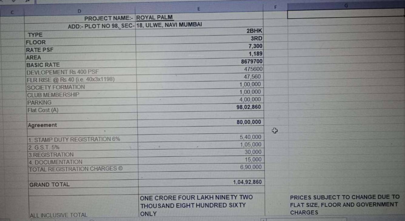 royal-palm Construction Linked Payment (CLP) Payment Plan