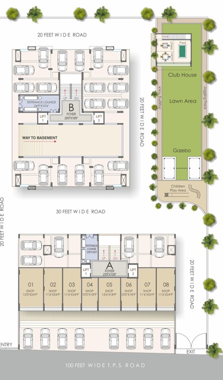  shlok heights A, B Ground Cluster Plan