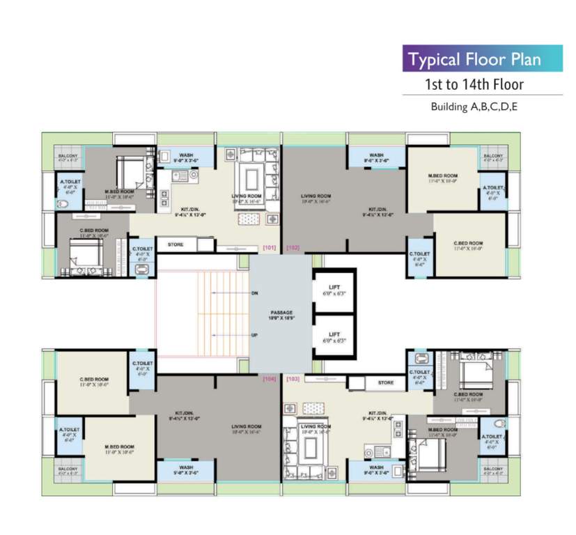 shivant residency B Cluster Plan from 1st to 14th Floor