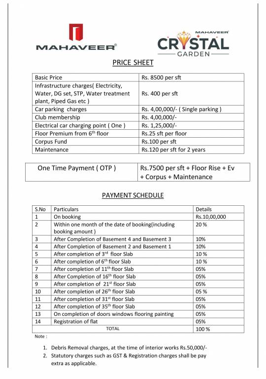 crystal-garden Construction Linked Payment (CLP) Payment Plan