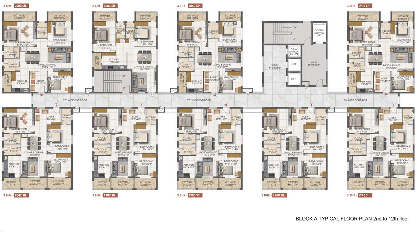  svc indraprastha Block A Cluster Plan from 2nd to 12th Floor