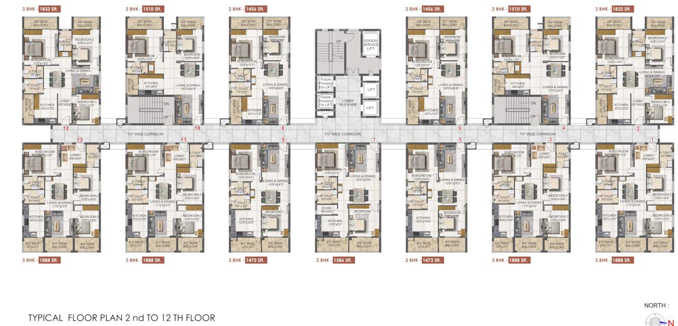  svc indraprastha Block B Cluster Plan from 2nd to 12th Floor