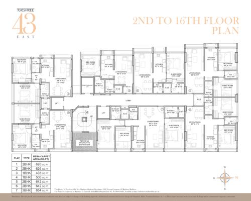  forty-three-east Forty Three East Cluster Plan from 2nd to 16th Floor