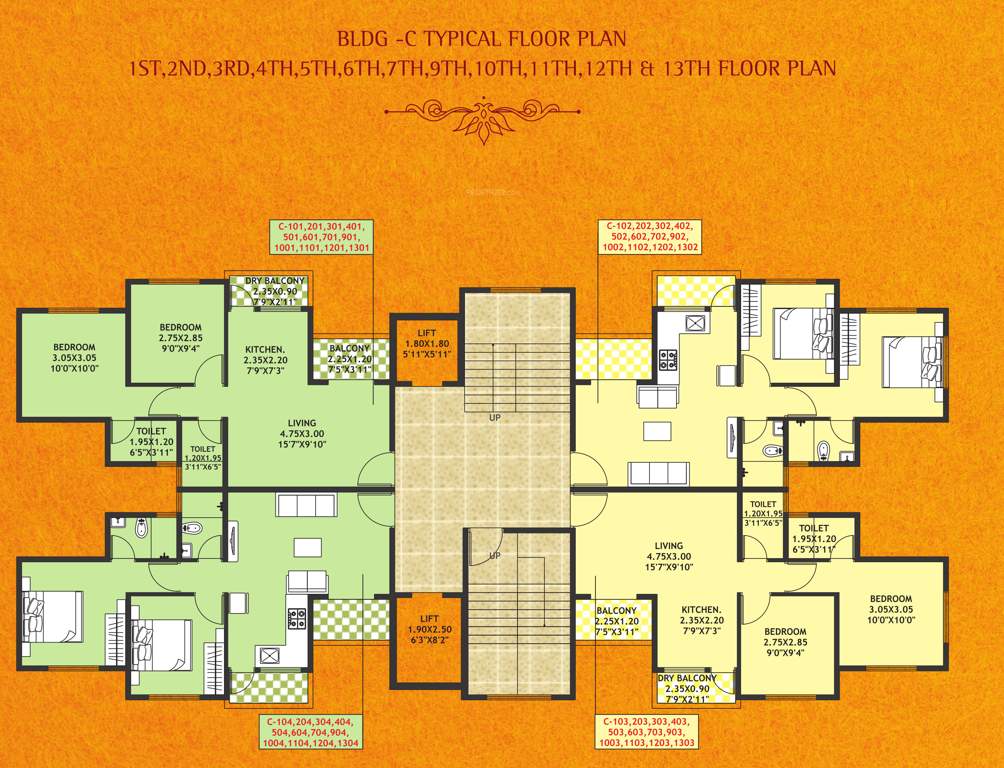  legacy Wing C Cluster Plan From 1st, 2nd 3rd, 4th, 5th, 6th, 7th, 9th, 10th 11th, 12th And 13th Floor