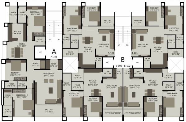  deeva-raji Block A & B Cluster Plan from 1st to 4th Floor