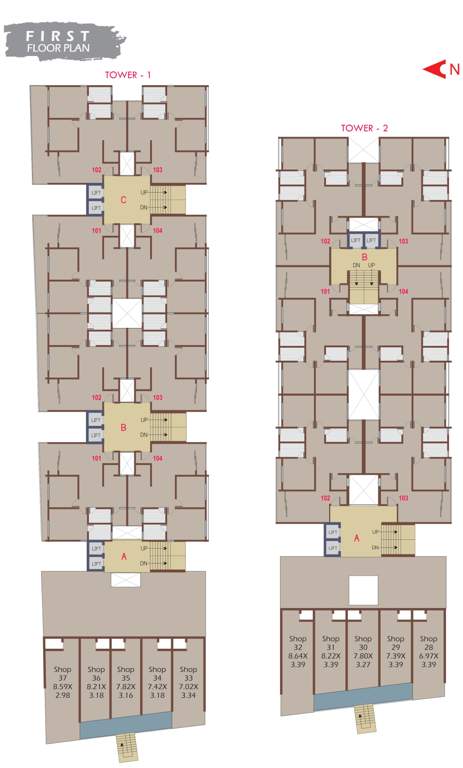  taiba platinum Tower 1 And Tower 2 Cluster Plan for 1st Floor
