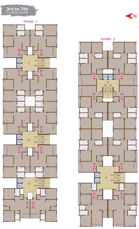  taiba platinum Tower 1 And Tower 2 Cluster Plan from 3rd to 7th Floor