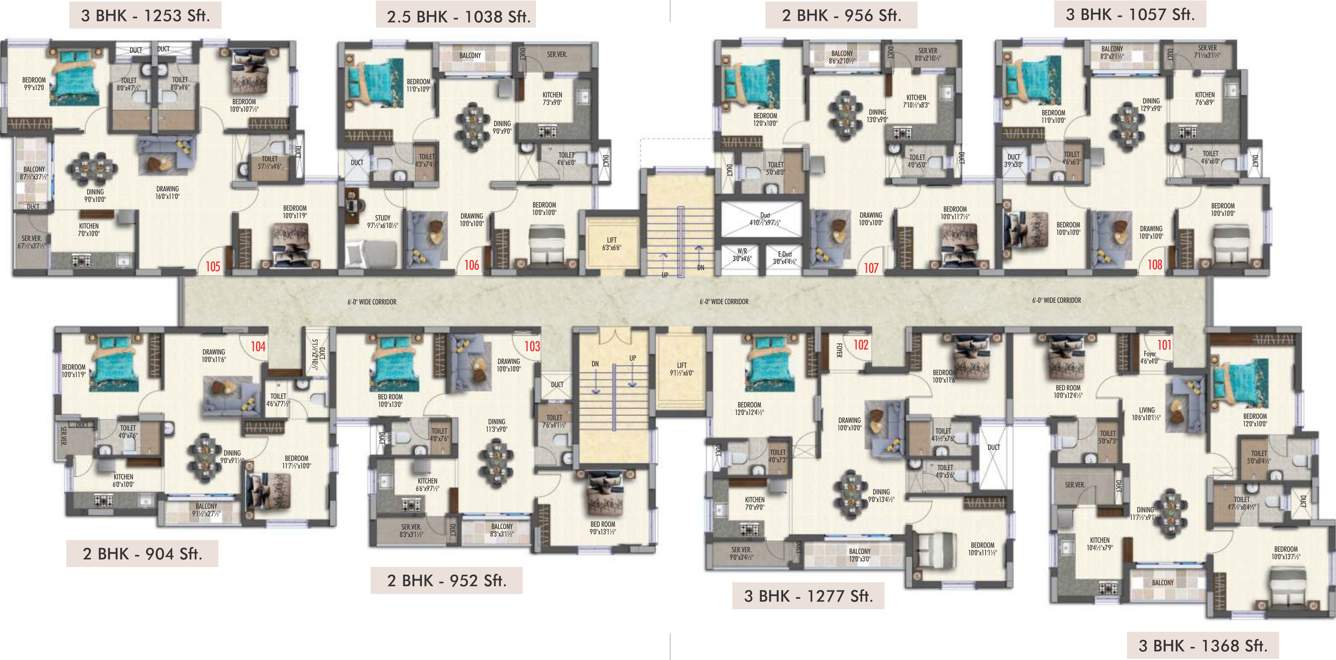  pavani northstar Tower 2 Cluster Plan from 1st to 14th Floor