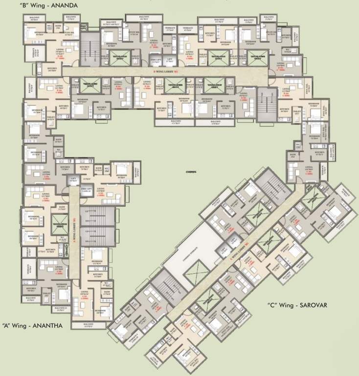  amulyam Wing A, Wing B And Wing C Cluster Plan for 5th Floor