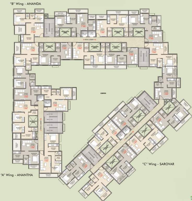  amulyam Wing A, Wing B And Wing C Cluster Plan from 1st And 3rd Floor
