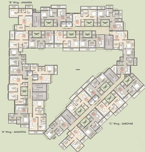  amulyam Wing A, Wing B And Wing C Cluster Plan from 2nd And 4th Floor