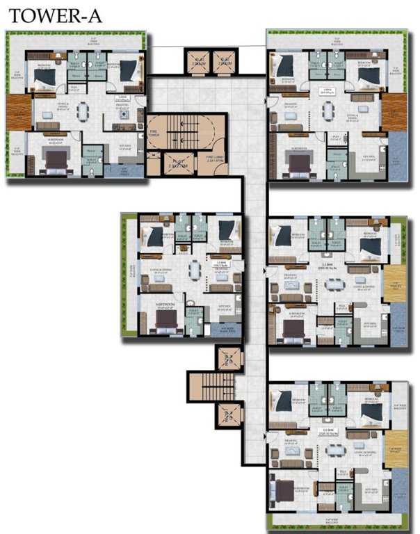  555 Tower A Typical Cluster Plan