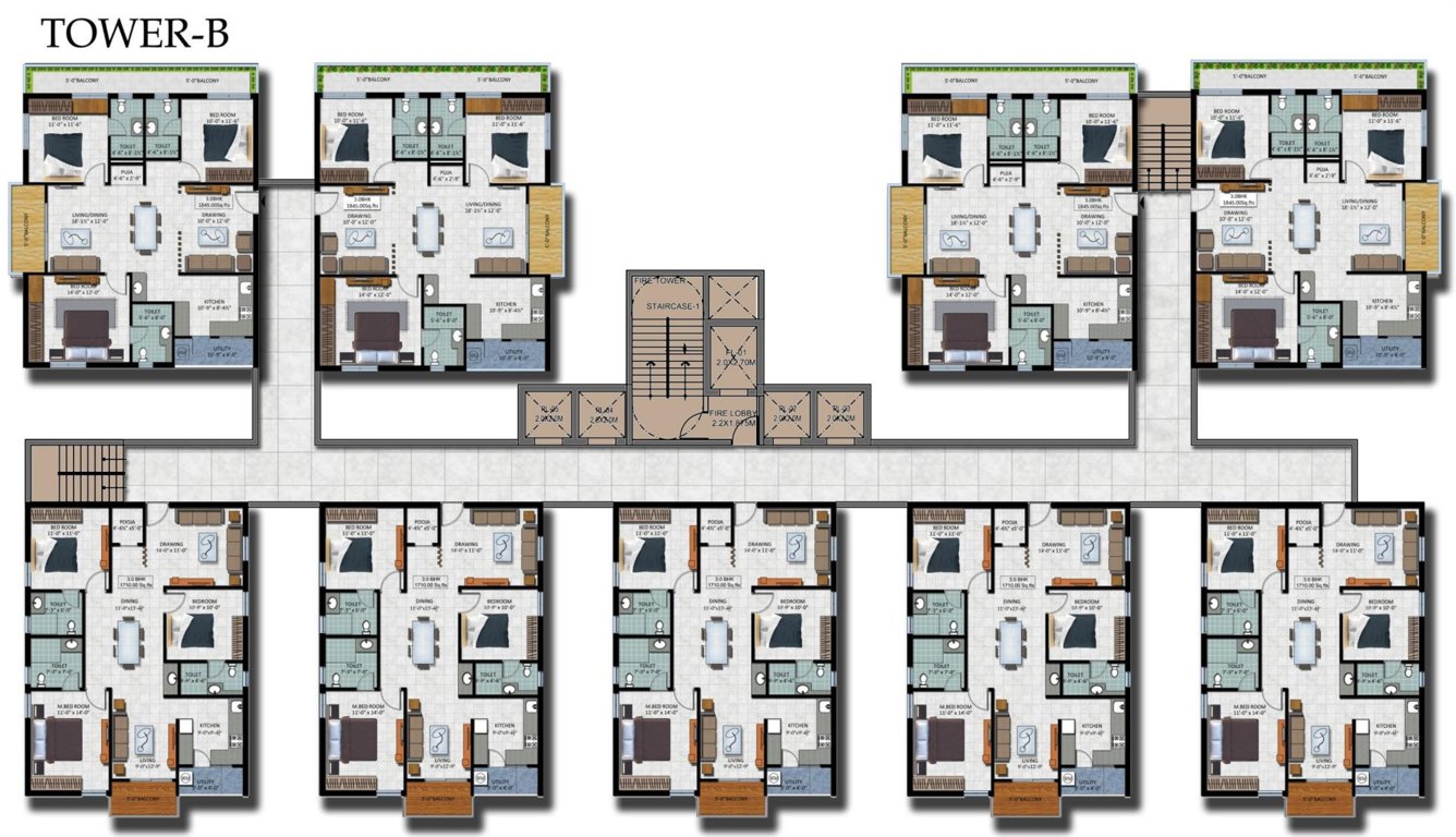  555 Tower B Typical Cluster Plan