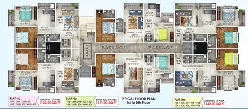  apartment Apartment Cluster Plan from 1st to 5th Floor