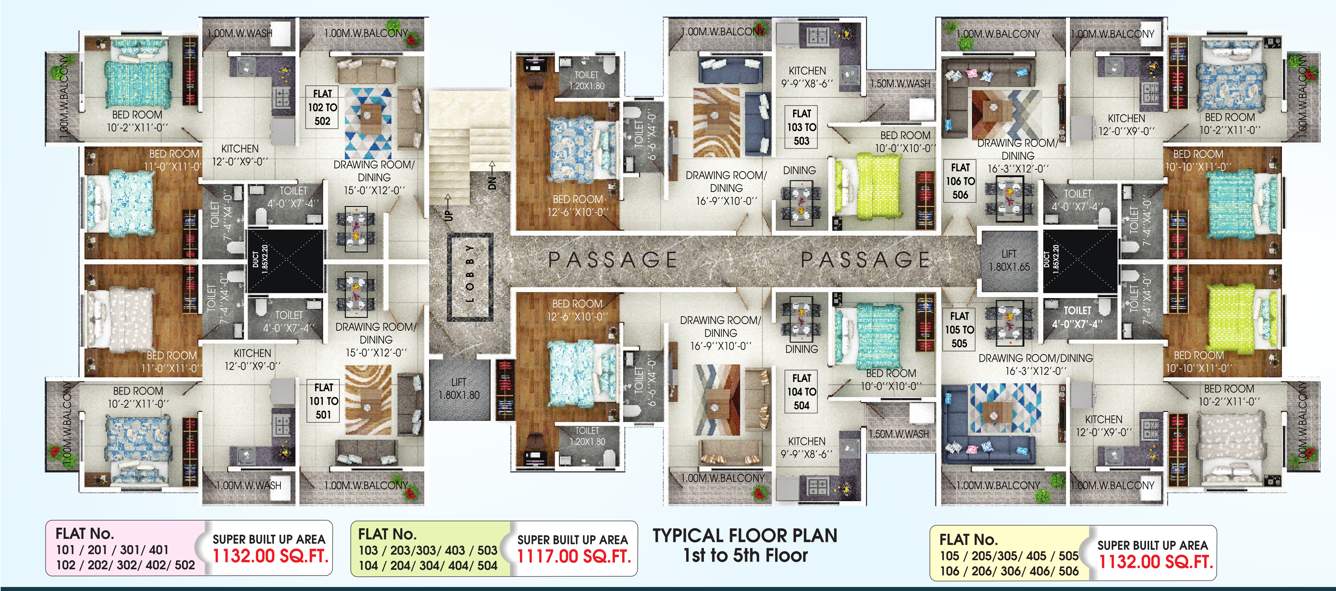  apartment Apartment Cluster Plan from 1st to 5th Floor