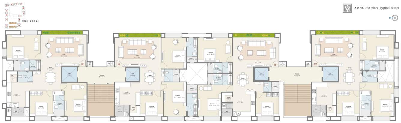  hebitat Block N , Block O, Block P And Block Q Cluster Plan from 1st to 13th Floor